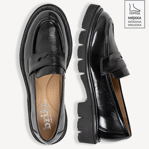Skórzane lakierowane wsuwane półbuty damskie Celeste czarne