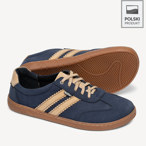 Skórzane minimalistyczne sneakersy barefoot Chelsey granatowe