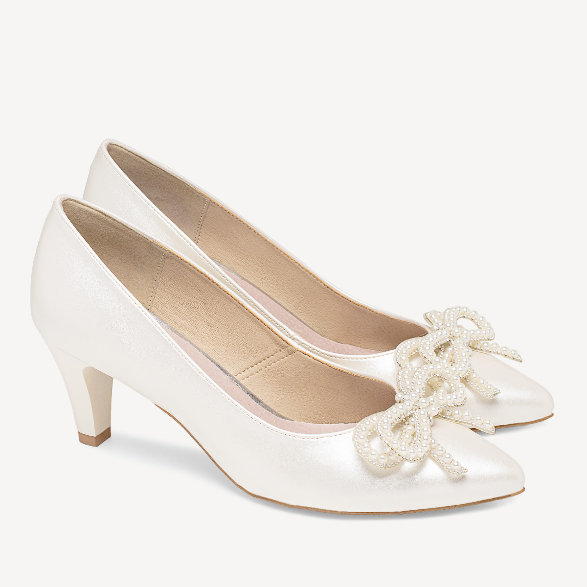 Ślubne perłowe szpilki z ozdobną kokardą Sunrise ivory