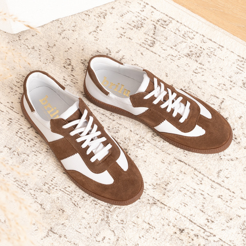 Skórzane sneakersy damskie Sailor biało-brązowe