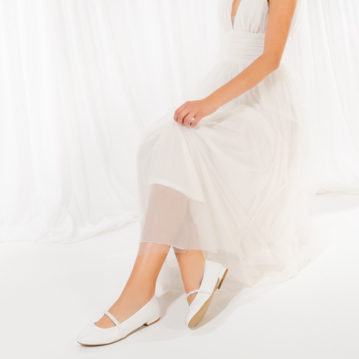 Ślubne balerinki z perełkowym paskiem Ocean białe