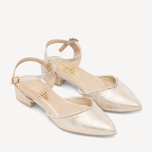 Ślubne połyskujące balerinki z cyrkoniami Raisa złote