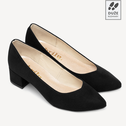 Czółenka na niskim słupku z wycięciem w szpic Scarlet czarne