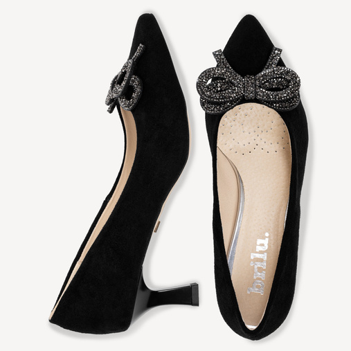 Zamszowe szpilki z ozdobną kokardą Candance czarne