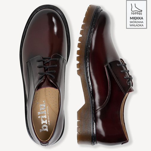 Skórzane glany półbuty damskie Silessia bordowe