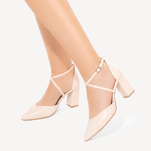 Ślubne czółenka na słupku z paskami Alessia cieliste ecru