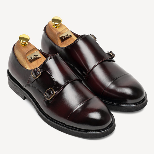 Skórzane półbuty wizytowe monki Colton bordowe