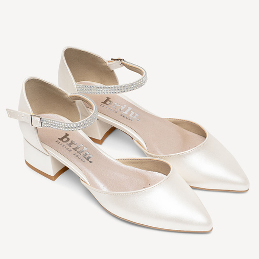 Ślubne perłowe czółenka z cyrkoniowym paskiem Estella ivory