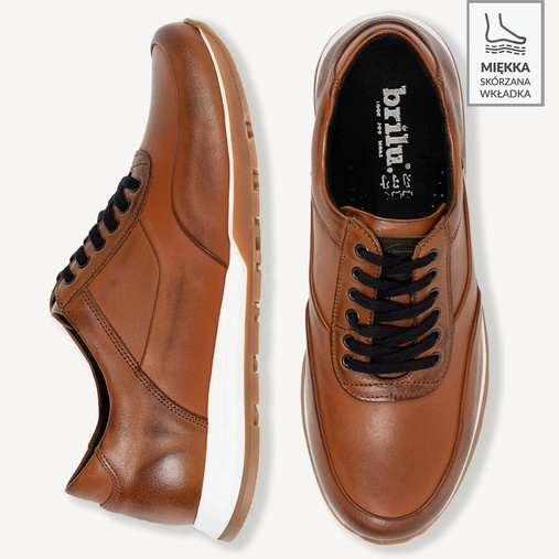 Skórzane sneakersy męskie Tommy brązowe