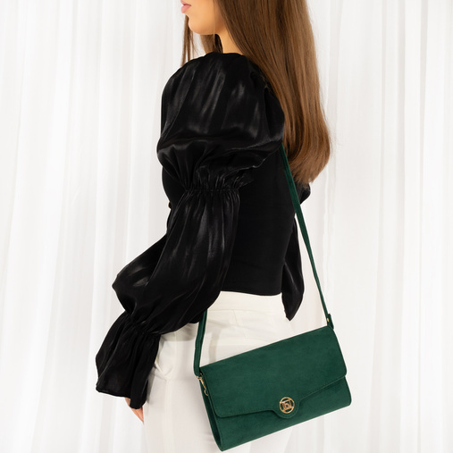 Zamszowa kopertówka na pasku Sarah zielona