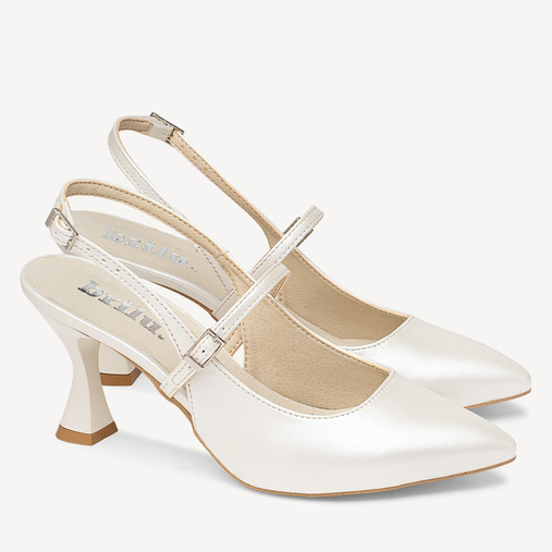 Ślubne perłowe szpilki z odkrytą piętą Jenis ivory