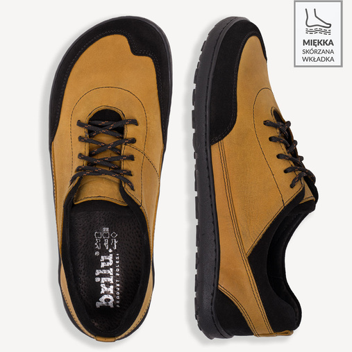Skórzane buty męskie trekkingowe barefoot anatomiczny nosek Cameron żółte