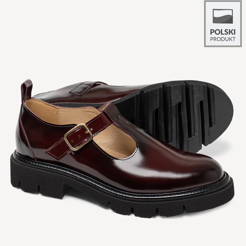 Skórzane półbuty damskie z klamrą Ethna bordowe