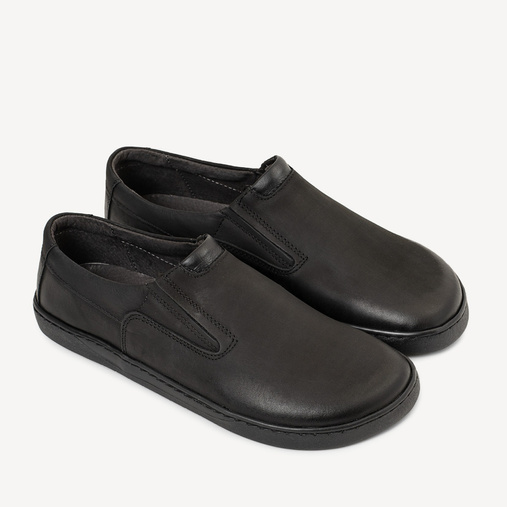 Męskie skórzane półbuty wkładane barefoot Wayne czarne