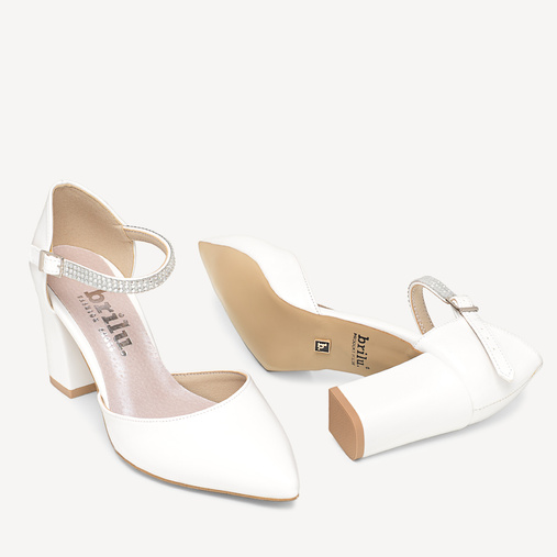 Ślubne czółenka z cyrkoniowym paskiem Lavonia białe