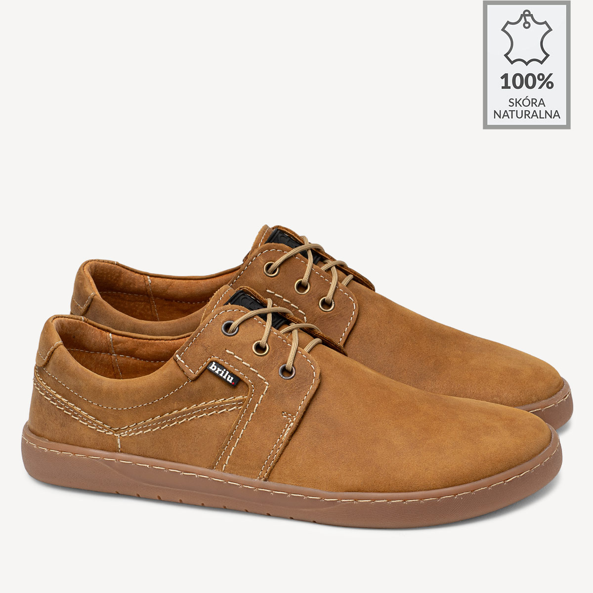 Skórzane buty męskie barefoot Luca jasny brąz