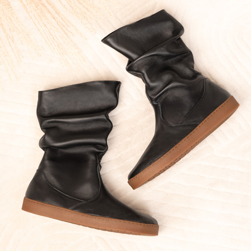 Skórzane zimowe botki damskie barefoot Kendall czarne