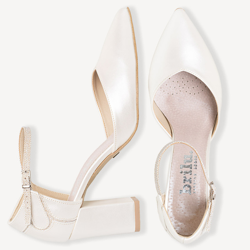 Ślubne perłowe ozdobne czółenka z paskiem Sansa ivory 