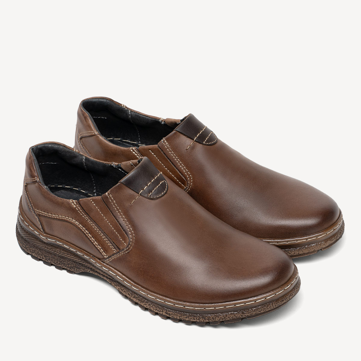 Męskie skórzane półbuty wkładane Vince brązowe