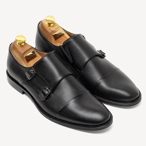  Ekskluzywne skórzane monki ze sprzączkami Collin czarne