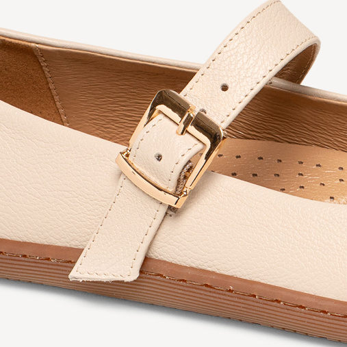 Skórzane baleriny z paskiem barefoot Sharron beżowe
