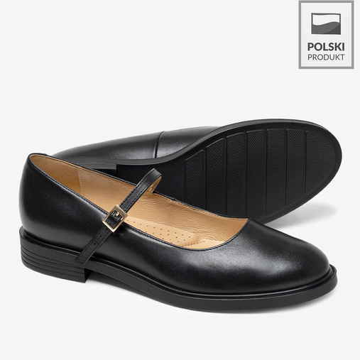 Skórzane półbuty damskie z paskiem Cindy czarne