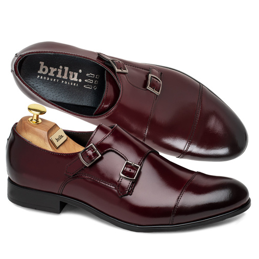 Skórzane półbuty wizytowe monki Feniks bordowe