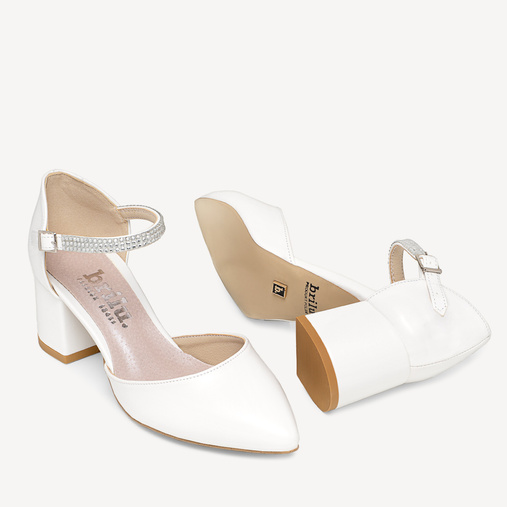 Ślubne czółenka z cyrkoniowym paskiem Linda białe