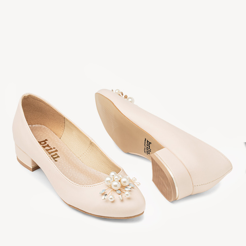 Ślubne balerinki z ozdobą z perełek Harlow cieliste ecru