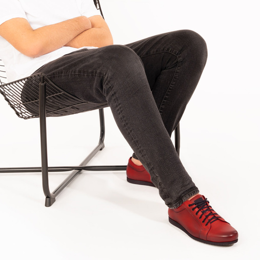 Męskie skórzane półbuty casualowe Parker czerwone