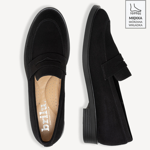 Zamszowe wsuwane półbuty damskie Melanie czarne