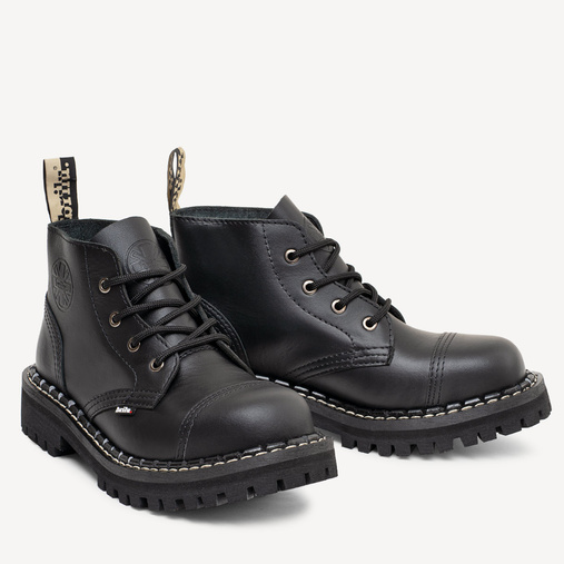 Skórzane glany BRILU niskie 4-dziurki czarne 