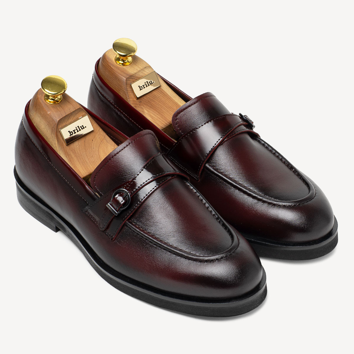 Skórzane loafersy męskie z klamrą Jared bordowe