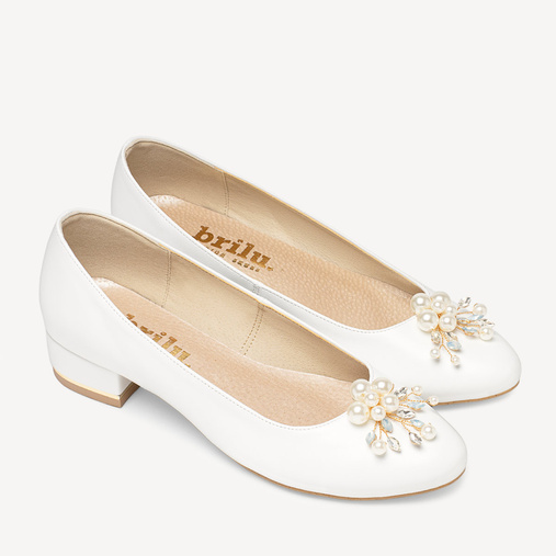 Ślubne balerinki z ozdobą z perełek Harlow białe