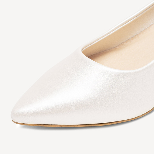 Ślubne perłowe szpilki na niskim obcasie Stacy ivory