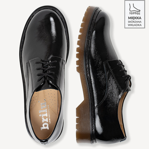 Skórzane lakierowane glany półbuty damskie Silessia czarne