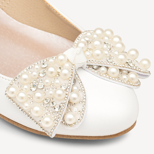 Ślubne balerinki z ozdobną kokardą Esther białe