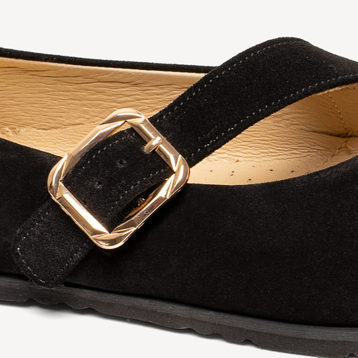Skórzane baleriny barefoot z paskiem zamszowe Cherry czarne