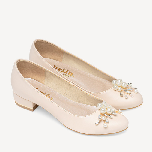 Ślubne balerinki z ozdobą z perełek Harlow cieliste ecru