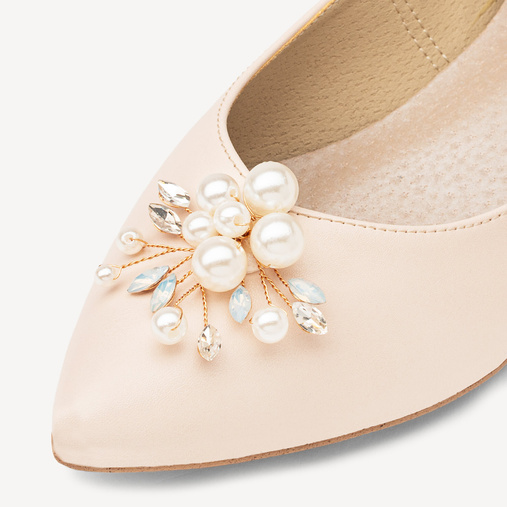 Ślubne balerinki z perłową ozdobą Gladys cieliste ecru