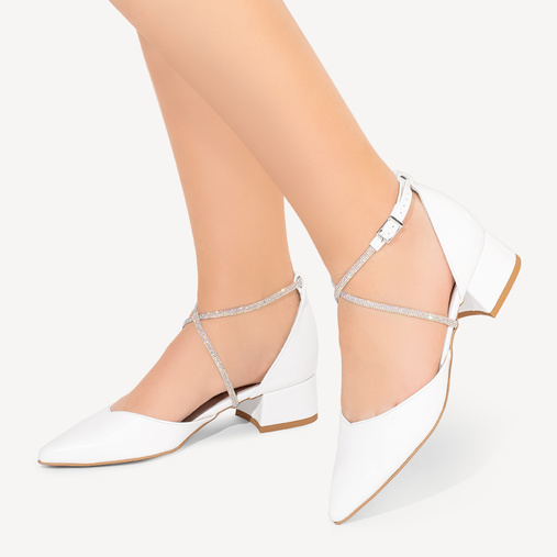 Ślubne czółenka z cyrkoniowymi paskami Keyla białe