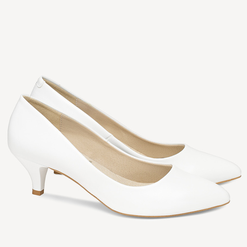 Ślubne klasyczne szpilki na niskim obcasie Elodie białe