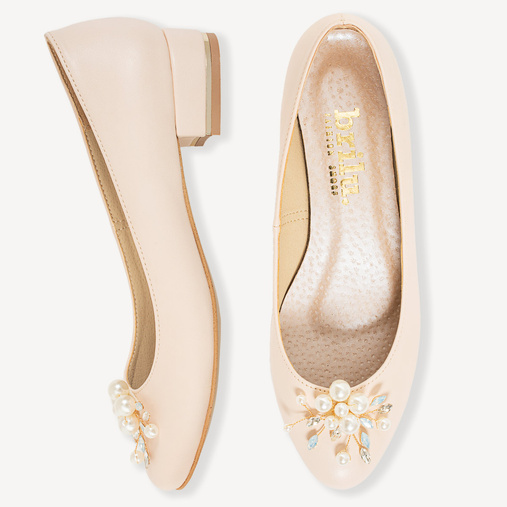 Ślubne balerinki z ozdobą z perełek Harlow cieliste ecru