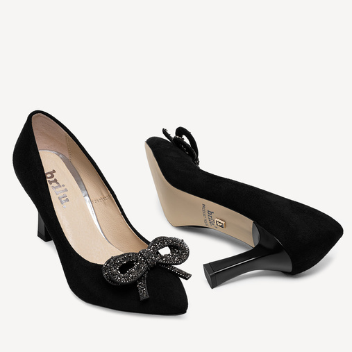 Zamszowe szpilki z ozdobną kokardą Jazmin czarne