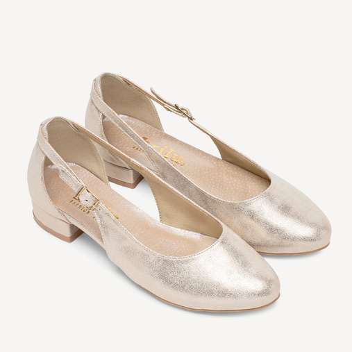 Ślubne połyskujące balerinki z wyciętą na bokach cholewką Sandy złote