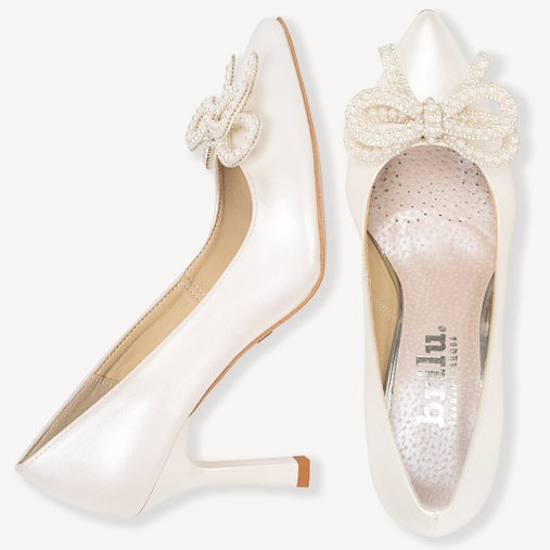 Ślubne perłowe szpilki z ozdobną kokardą Paradise ivory