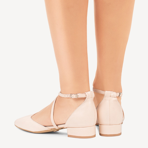 Ślubne balerinki z paskami Cristina cieliste ecru