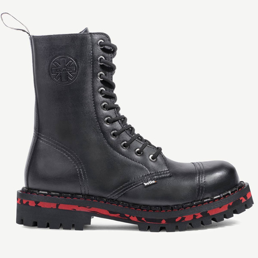 Skórzane glany BRILU wysokie 10-dziurek czarne z czerwonymi wstawkami