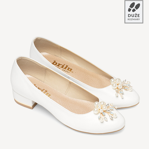 Ślubne balerinki z ozdobą z perełek Harlow białe
