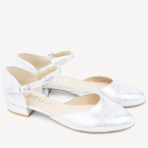Ślubne połyskujące balerinki z paskiem Angelica srebrne